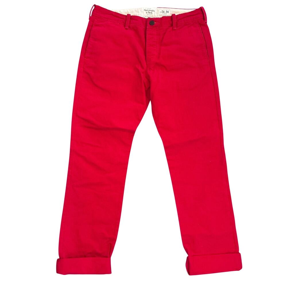 Abercrombie Fitch Red Chino 100 cotton denim jean tapered leg pants 34